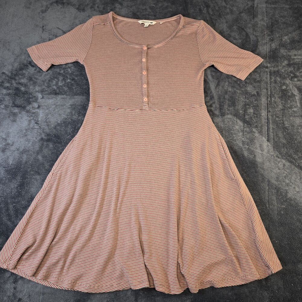 Toad & Co Women's Daisy Rib LS Henley Striped Dress Size M w/ side pockets